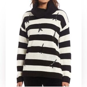 KARL LAGERFELD Eiffel Tower Striped Turtle Neck Sweater